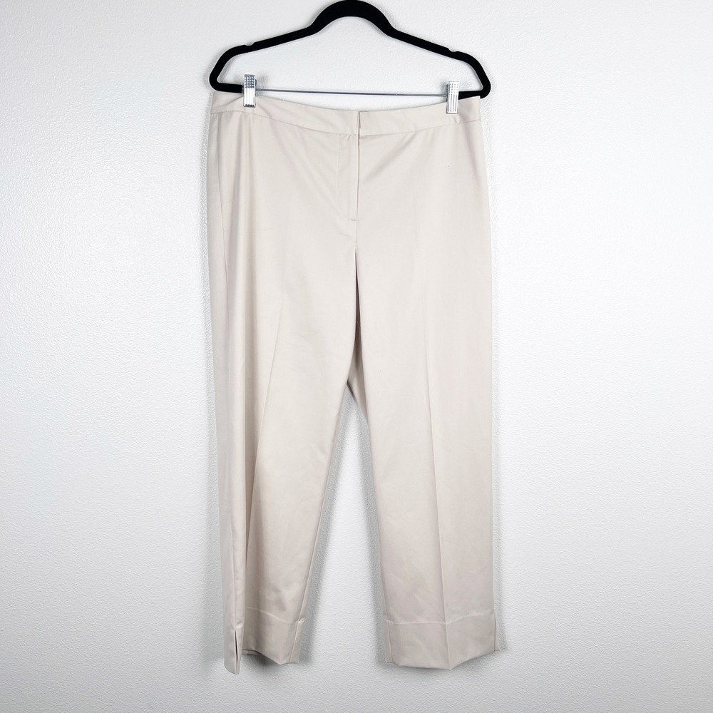 St. John Collection Women Cream Flat Front Straight Leg Trousers Pants Size 14